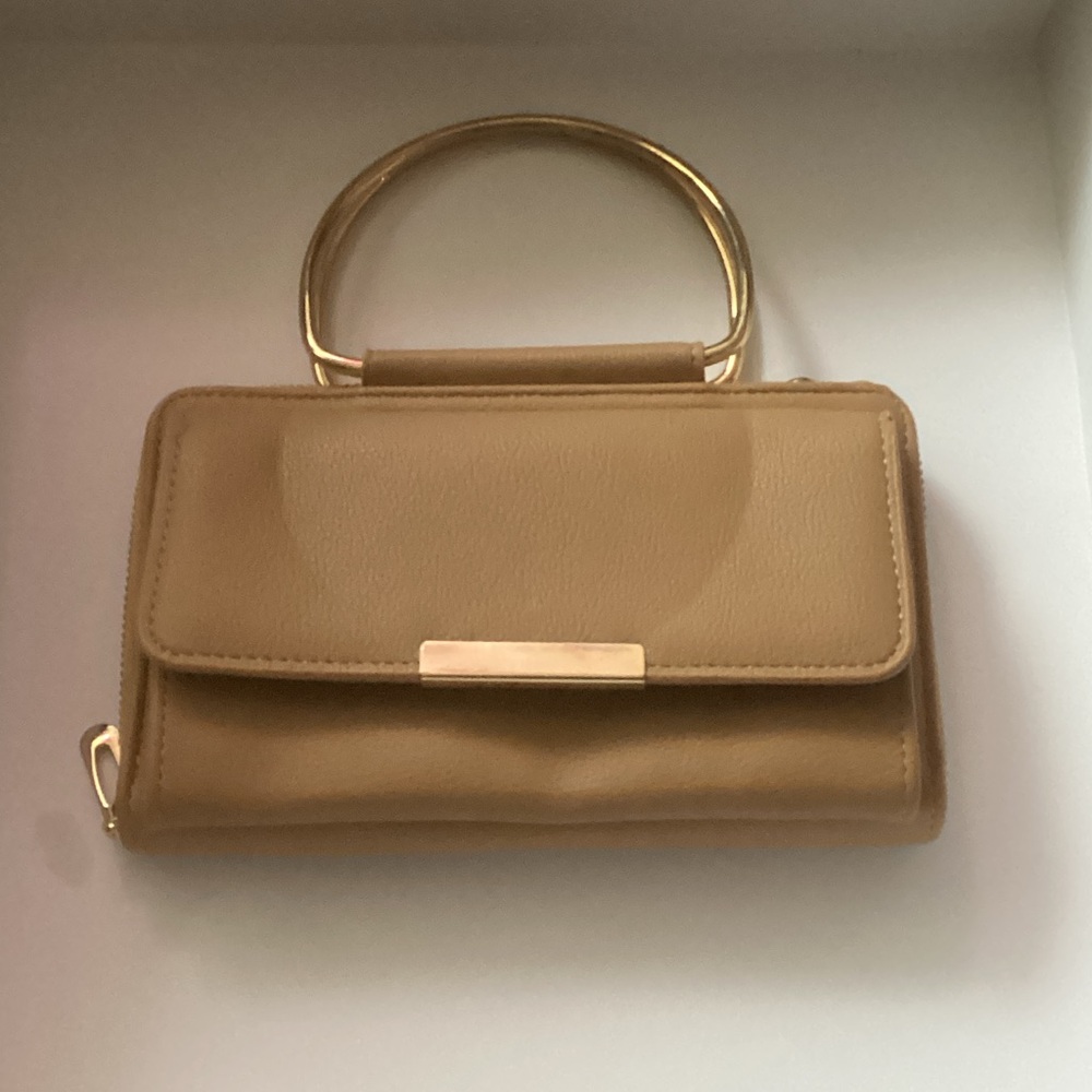 Chic Tan Wristlet with Gold Details